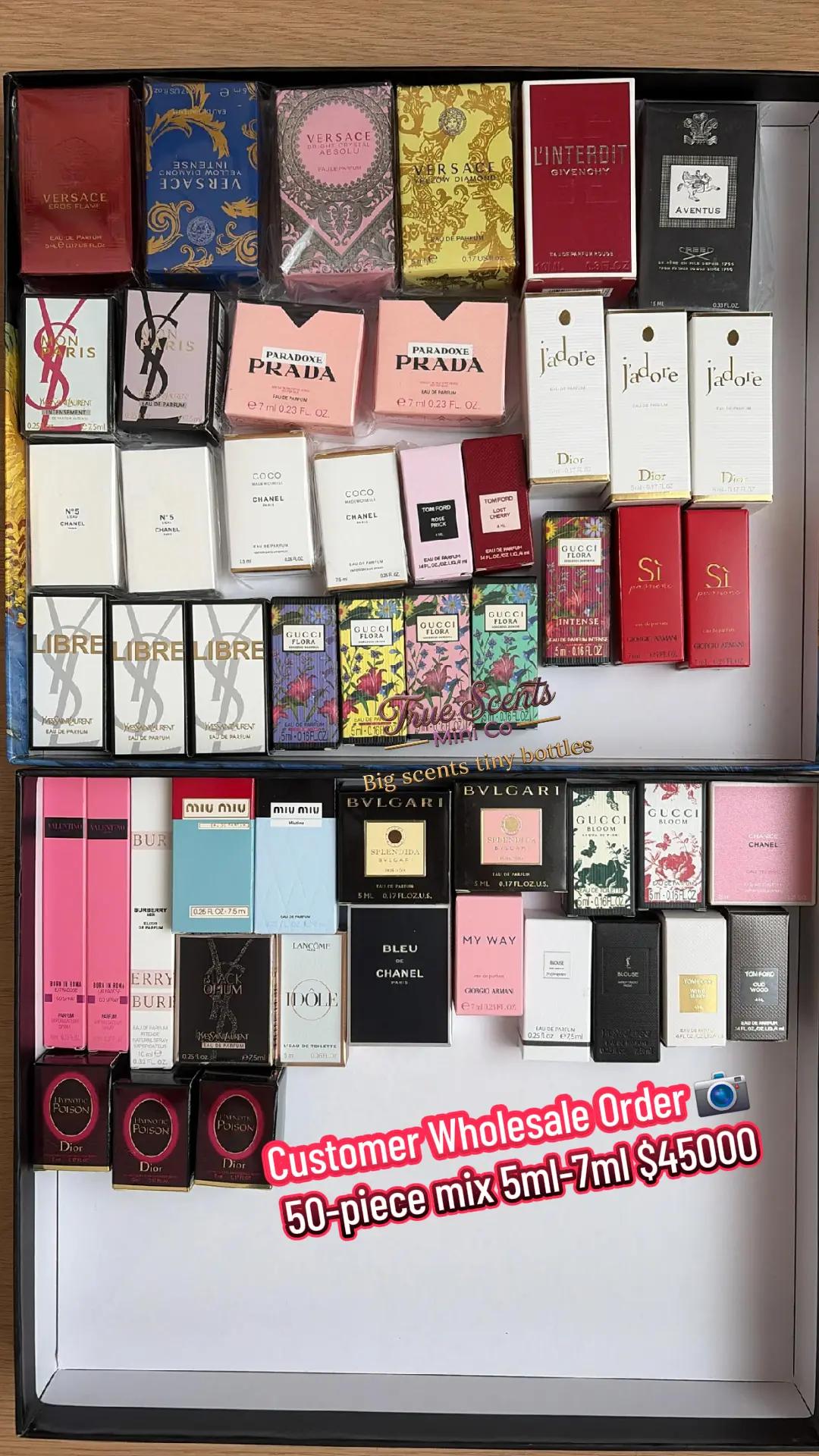 A real customer wholesale order: 50-piece mix of 5ml-7ml designer mini perfumes